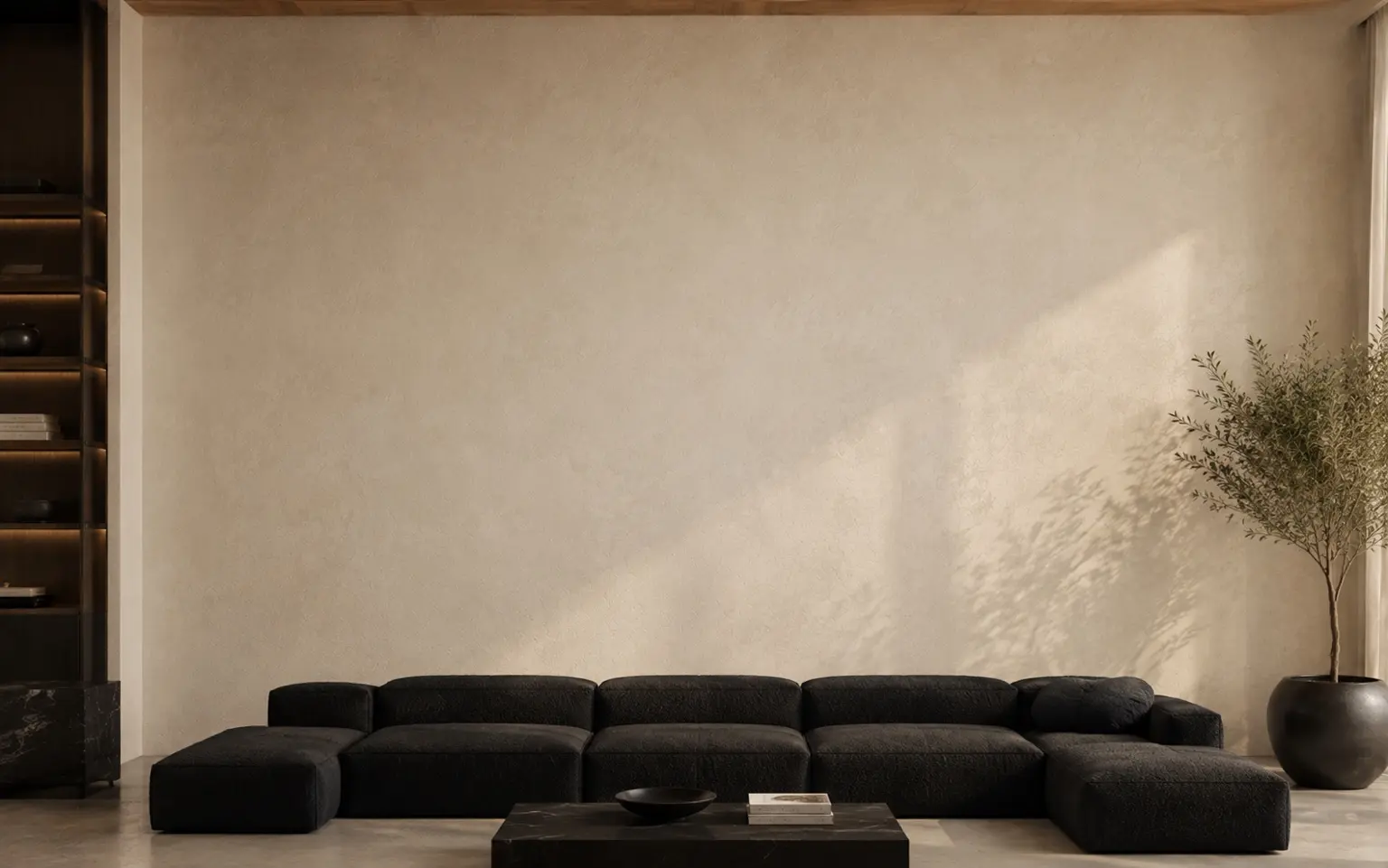 Warm living room with an empty wall